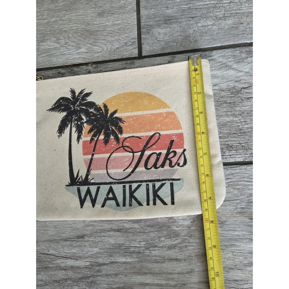 Saks Fifth Avenue‎ Waikiki canvas cosmetic pouch Travel Palm Sunset Hawaii NEW